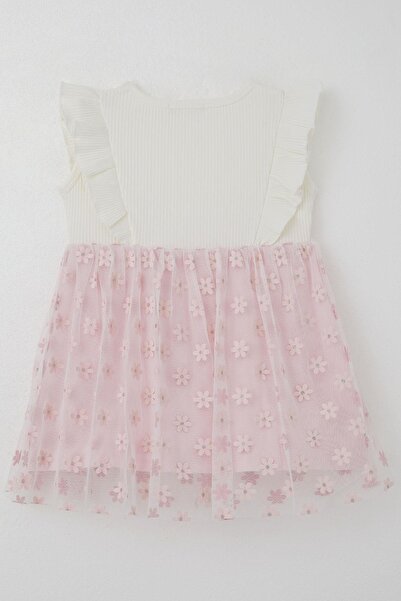 Breeze Girl's Dress Skirt with Floral Tulle Detail, Ages 3-8, Ecru