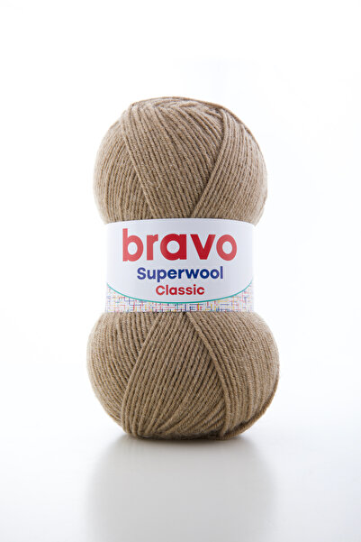 Bravo Ață de tricotat Superwool Classic – 25% lână naturală 100 gr / 260 metri (Cod de culoare: 005) Maro deschis