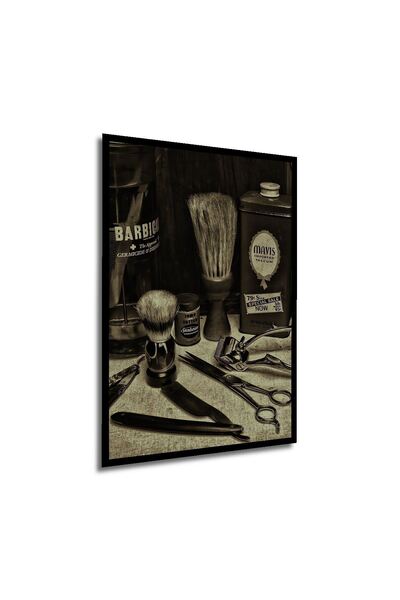 Caddemia Çerçeve Görünümlü Dekoratif Ahşap Kare Berber Ekipmanları Tablosu Ev...