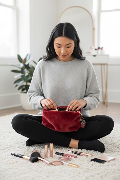 PLUSH STUDIO ISTANBUL Puufase Makeup Bag Handbag with Strawberry Charm