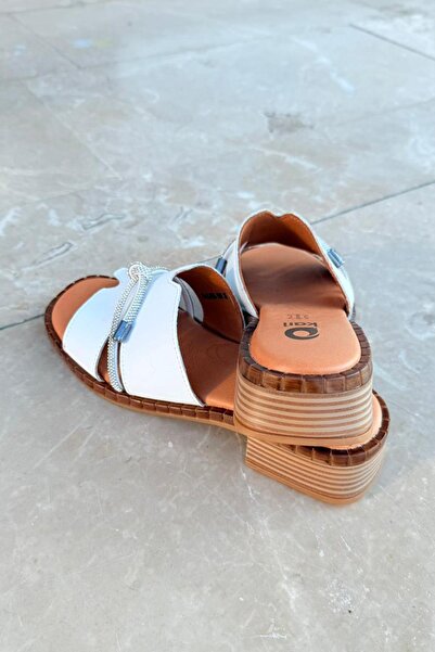 asmi shoes Women's Kari Genuine Leather Stone Detailed Slippers