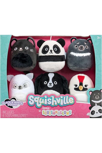 Jazwares Squishville Original Squishmallows Black and White Squad Plush - 6-Pack (2-Inch)