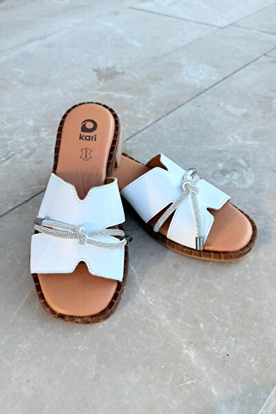 asmi shoes Women's Kari Genuine Leather Stone Detailed Slippers