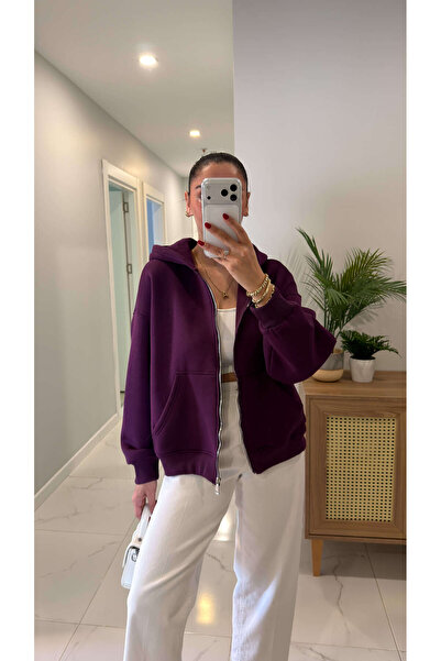 BİRCANÇİL Veyrona Purple Hooded Zippered Cardigan