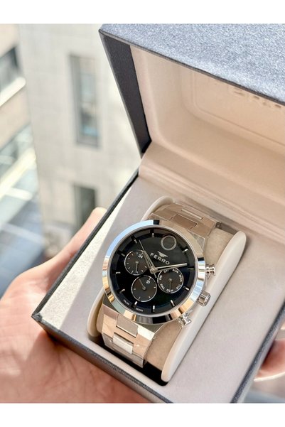 FERRO FM11568AWT-A2 Quartz Çelik Gri Siyah Kadran 44 mm Erkek Kol Saati