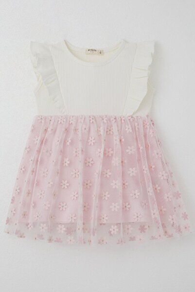 Breeze Girl's Dress Skirt with Floral Tulle Detail, Ages 3-8, Ecru