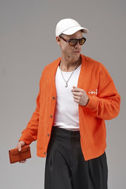 king brich Buttoned Embroidery Detailed Oversized Pattern Men's Cardigan