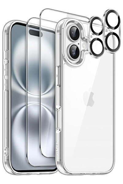 Generic 5-in-1 Clear Back Case with 5D Screen Protectors and Camera Protectors for iPhone 16