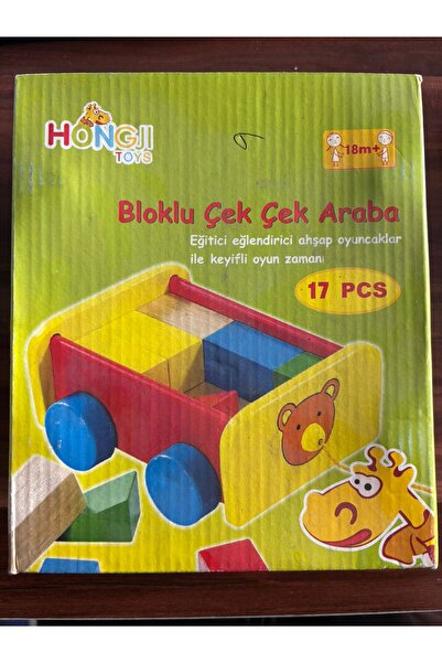 hong toys EGITICI AHSAP 17 PARCA BLOKLU CEK CEK ARABA