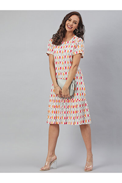 IndHeritage Premium pure cotton with red, orange & grey tiny ethnic prints - Indo Western wear