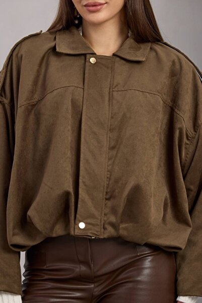 VAGGON Γυναικείο μπουφάν με φερμουάρ με λεπτομέρεια με ζώνη χακί Vs01670