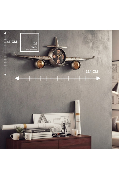 İki Yedi Konsept Wexner Metal Uçak Duvar Saati 114 cm | Retro Tasarım Büyük B...