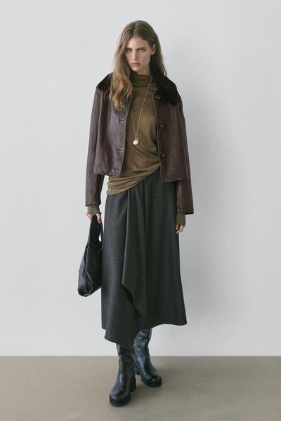 Massimo Dutti Kürk yakalı napa deri ceket