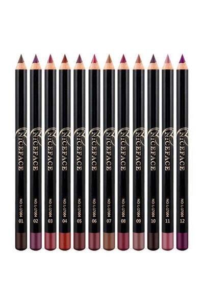 NICEFACE قلم تحديد الشفاه المقاوم للماء متعدد الألوان، 12 قطعة