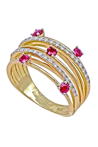 Gold 14K Gold Ring with Diamonds and Rubies