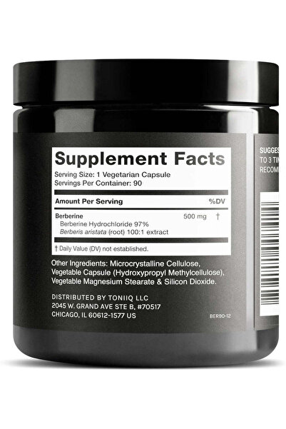 Toniiq Ultra High Strength Berberine HCL 500 mg – 90 Veggie Capsules