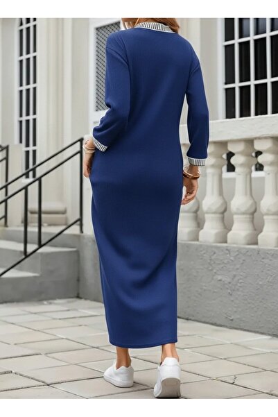 JANES Γυναικείο μακρυμάνικο φόρεμα με λαιμόκοψη σε σχήμα V με άνοιγμα μακριά πλευρά από τον κορμό από βισκόζη