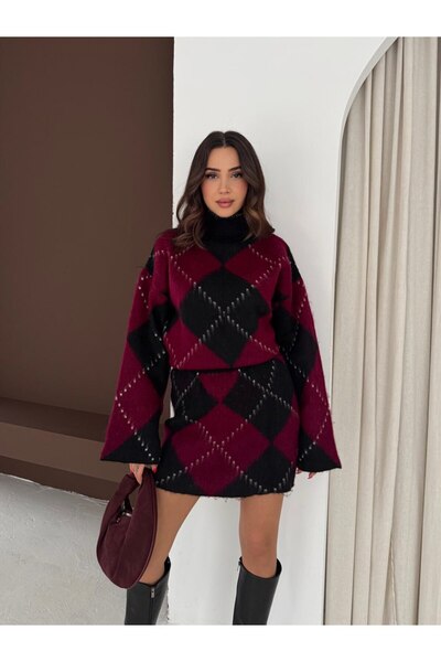 MAXXANA Turtleneck Oversized Sweater and Mini Skirt Two-Piece Knitwear Set