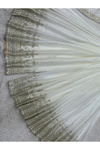 MYSMAR White Chinnon Kameez Salwar & Dupatta - HRT2896 | White