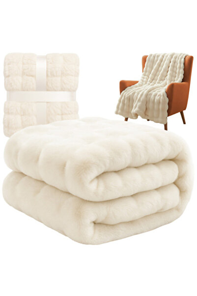 zola Fluffy faux fur/plush blanket, Zola, 160 × 100 cm, polyester, white