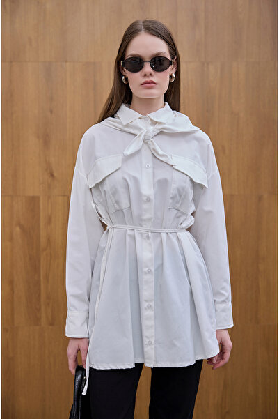 Birgül Bektaş Λευκό πουκάμισο με διπλή τσέπη με χαλαρή εφαρμογή