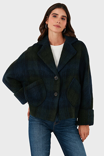 Lazzerini Tiziana Checkered Wool Blend Regular Fit Double-Breasted Collar Jacket Jacket 6891685