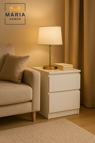 MARIA HOMES طاولة سرير جانبية بيضاء عصرية مقاس 40×40×55 سم – طاولة جانبية بدر...