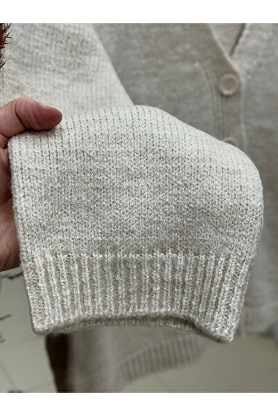 MİHRA STORE Ferilia Buttoned Knitted Sweater Cardigan-Zi̇6229 Stone