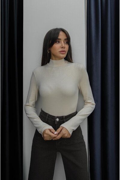 Havoş Beige Zins High Neck Fit Blouse