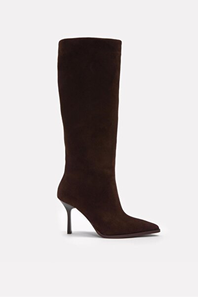 NILUFARR Melodi Bitter Brown Suede Genuine Leather Heeled Boots