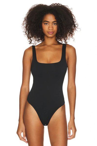 bysoca Kadın Siyah Kalın Askılı Sırtı Açık Kare Yaka Çıtçıtlı Çift Kat Sandy Tanga Bodysuit