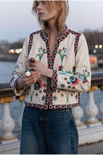 FEMELLE Γυναικείο Λευκό Κεντημένο Vintage Μπουφάν