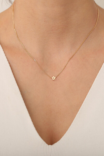Bayar Gold 14 Ayar Altın Minimal Yıldız Detaylı Kolye