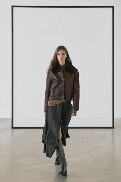 Massimo Dutti Kürk yakalı napa deri ceket