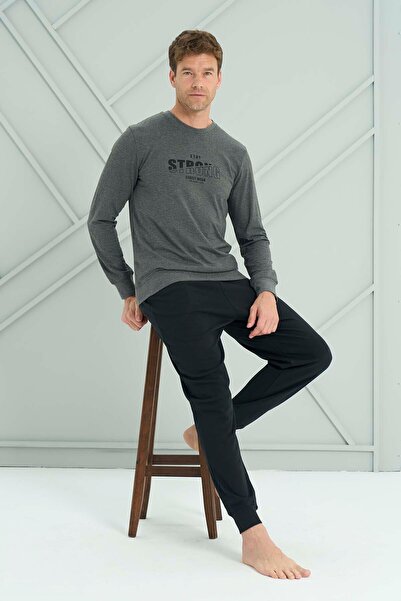 REMSA Set pijama cu mânecă lungă bumbac moale pentru bărbați 2219 Antracit