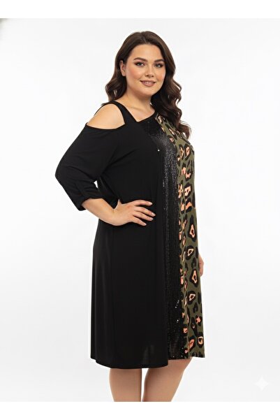 Roxxlen Rochie de damă cu paiete și leopard de mărime mare – 112410