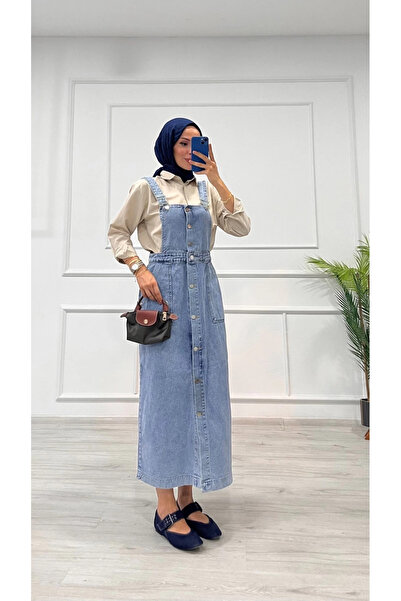 Zerenyus Skirted Salopet Enzyme Super Stone Wash Ice Blue