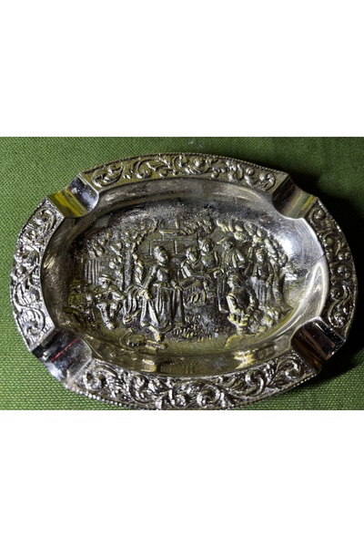 tayfuntufan antika koleksiyon Chrome Plated Ashtray on Brass Base 13 cm X 10 cm