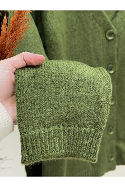 MİHRA STORE Ferilia Buttoned Knitted Sweater Cardigan-Zi̇6229 Khaki