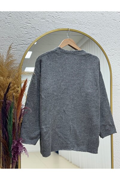 MİHRA STORE Ferilia Buttoned Knitted Sweater Cardigan-Zi̇6229 Anthracite
