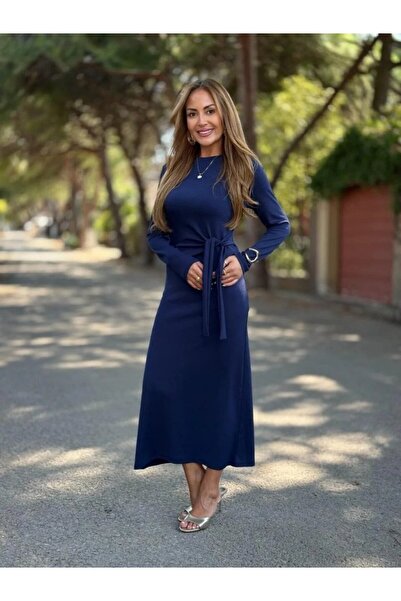 buğrahayalin Γυναικείο μακρυμάνικο φόρεμα με λαιμόκοψη με πλαϊνά κορδόνια