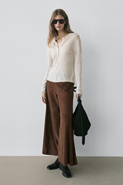 Massimo Dutti İspanyol paça süet deri pantolon