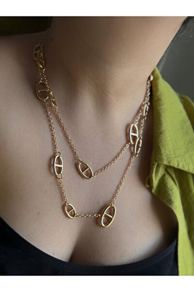 Owentis Gold Marka Model 105 cm Uzun İki Kat Kullanıma Uygun Sandra Kolye -ka...