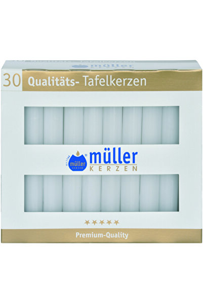 Mueller kerzen table candle 30 pcs hotelpack white