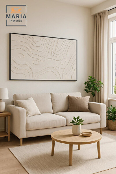 MARIA HOMES لوحة جدارية عصرية منقوشة ١٠٠×١٥٠ | لوحة تجريدية فاخرة | ديكور منزلي محايد