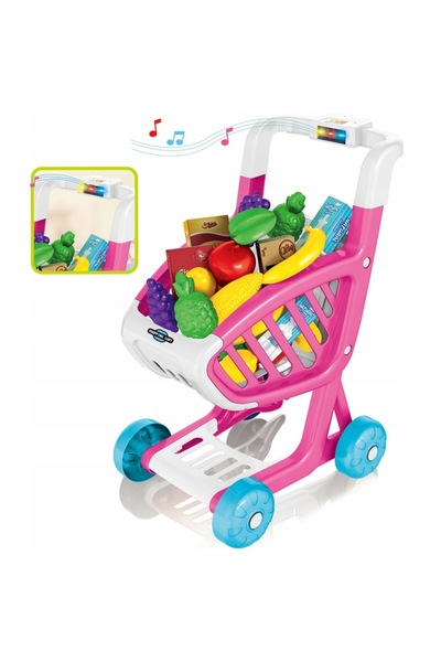 Matadi Light Pink children's shopping cart with movable wheels, equipped with lights and 16 buttons