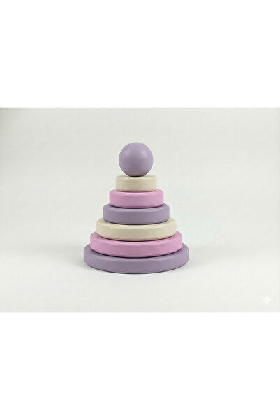 WoodenThings Lavanta Bahçesi Ahşap Montessori Halka Kule - Doğal Kayın Stacke...