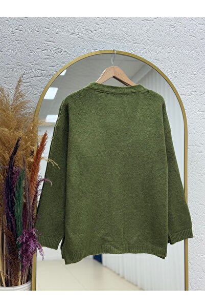 MİHRA STORE Ferilia Buttoned Knitted Sweater Cardigan-Zi̇6229 Khaki