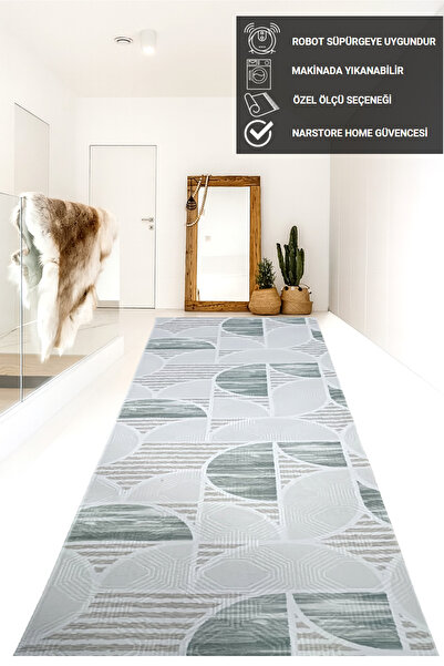 NaRStore Home Dinar Geometrik Modern Desen Yeşil Kaymaz Taban Yıkanabilir Kes...