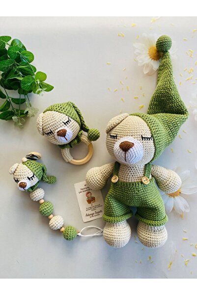 Adenya Sepeti Masal Ayıcık Set – Yeşil Renk | Örgü Amigurumi Oyuncak + Diş Ka...